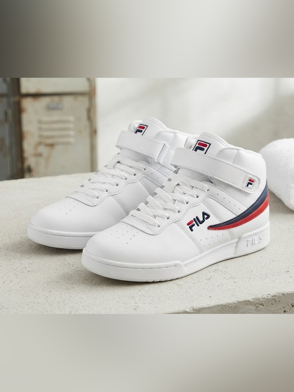 FILA White High-Top Sneakers with Red & Navy Logo